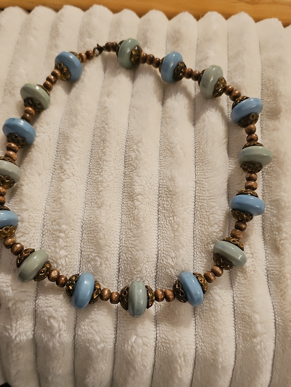 Unbranded Boho Chunky Beaded Necklace Womens Size‎ 18 Blue Green Wood Ceramic
